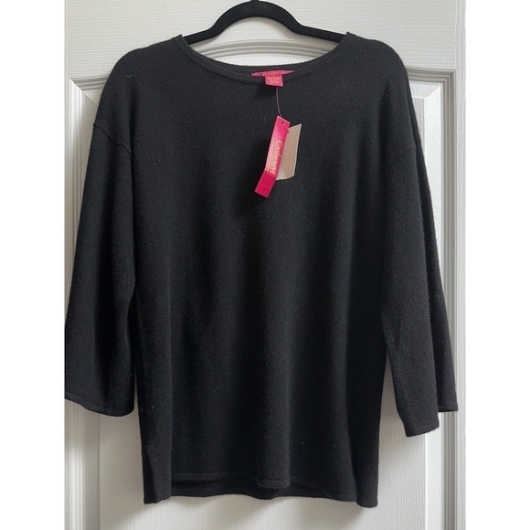 NWT Catherine Malandrino 100% Cashmere Wide Sleeve Crew Neck Sweater Black S